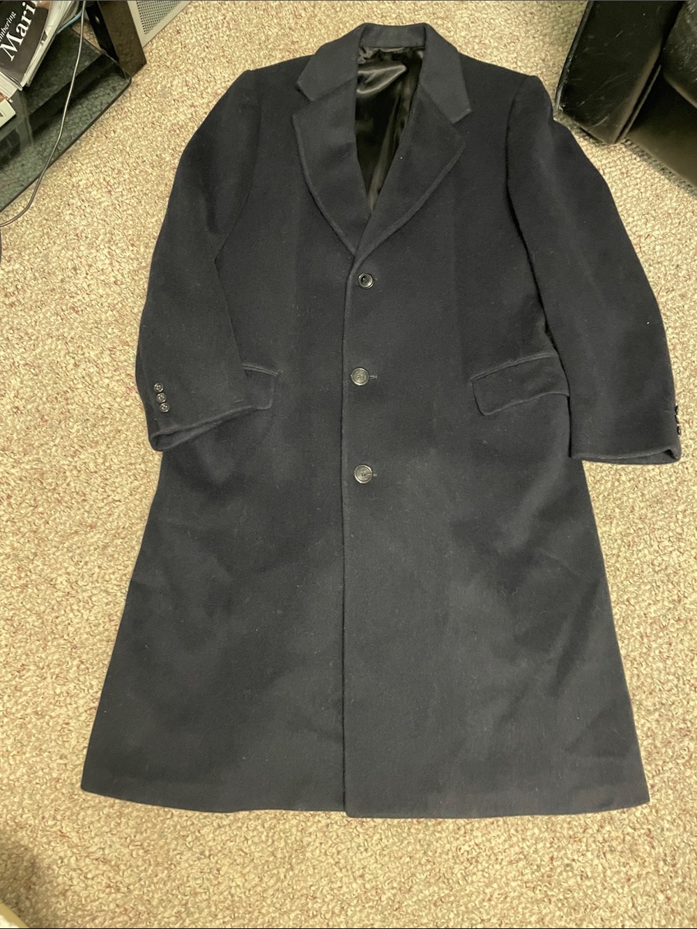 Vintage cashmere wool eatons Men's Classic Single-Breasted dress coat- Navy